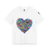 Colorful Heart Art Tee, Unisex Short Sleeve Shirt, Vibrant Graphic T-Shirt, Gift for Art Lovers, Casual Wear, Fun Summer Top