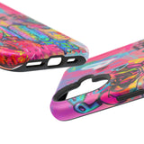 Graffiti Hearts Magnetic Impact-Resistant Phone Case — Neon Floral Street Art Design