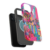 Graffiti Hearts Magnetic Impact-Resistant Phone Case — Neon Floral Street Art Design