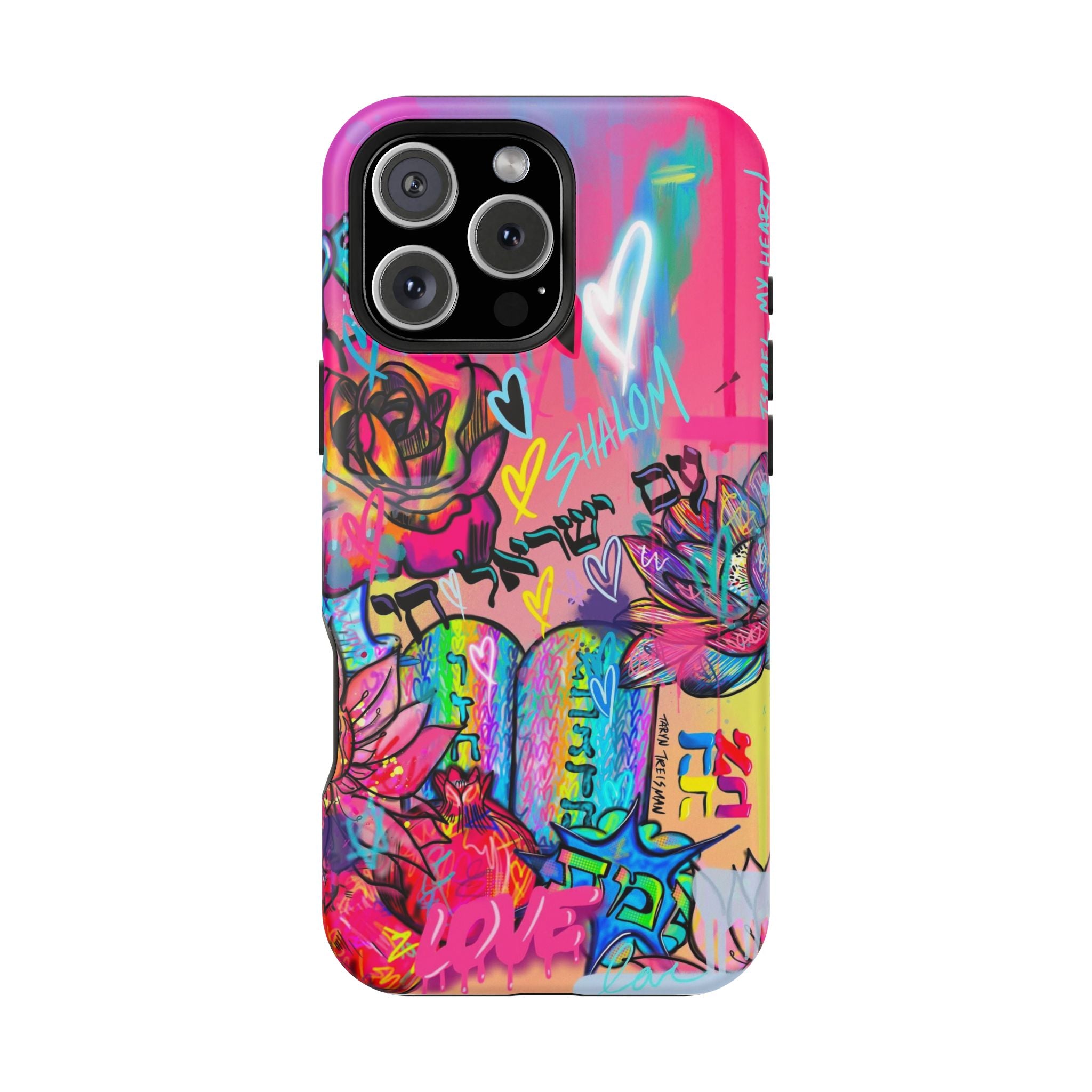 Graffiti Hearts Magnetic Impact-Resistant Phone Case — Neon Floral Street Art Design