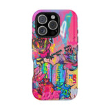 Graffiti Hearts Magnetic Impact-Resistant Phone Case — Neon Floral Street Art Design