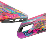 Graffiti Hearts Magnetic Impact-Resistant Phone Case — Neon Floral Street Art Design