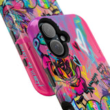 Graffiti Hearts Magnetic Impact-Resistant Phone Case — Neon Floral Street Art Design