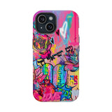 Graffiti Hearts Magnetic Impact-Resistant Phone Case — Neon Floral Street Art Design