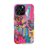 Graffiti Hearts Magnetic Impact-Resistant Phone Case — Neon Floral Street Art Design