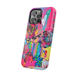 Graffiti Hearts Magnetic Impact-Resistant Phone Case — Neon Floral Street Art Design