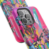 Graffiti Hearts Magnetic Impact-Resistant Phone Case — Neon Floral Street Art Design