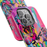 Graffiti Hearts Magnetic Impact-Resistant Phone Case — Neon Floral Street Art Design