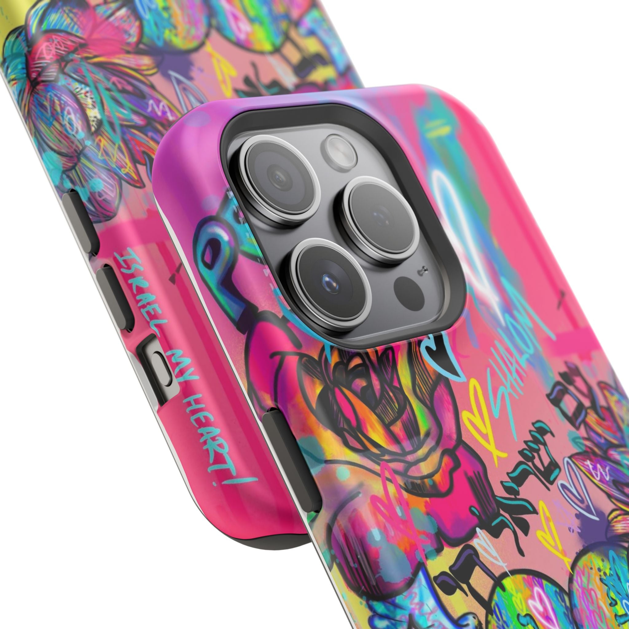 Graffiti Hearts Magnetic Impact-Resistant Phone Case — Neon Floral Street Art Design