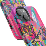 Graffiti Hearts Magnetic Impact-Resistant Phone Case — Neon Floral Street Art Design