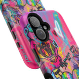 Graffiti Hearts Magnetic Impact-Resistant Phone Case — Neon Floral Street Art Design