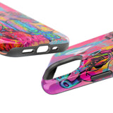 Graffiti Hearts Magnetic Impact-Resistant Phone Case — Neon Floral Street Art Design