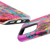 Graffiti Hearts Magnetic Impact-Resistant Phone Case — Neon Floral Street Art Design