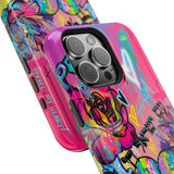 Graffiti Hearts Magnetic Impact-Resistant Phone Case — Neon Floral Street Art Design