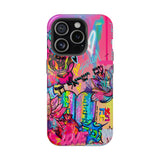 Graffiti Hearts Magnetic Impact-Resistant Phone Case — Neon Floral Street Art Design