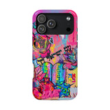 Graffiti Hearts Magnetic Impact-Resistant Phone Case — Neon Floral Street Art Design