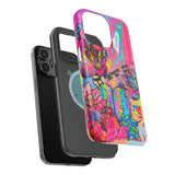 Graffiti Hearts Magnetic Impact-Resistant Phone Case — Neon Floral Street Art Design