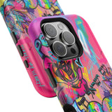 Graffiti Hearts Magnetic Impact-Resistant Phone Case — Neon Floral Street Art Design