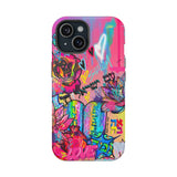 Graffiti Hearts Magnetic Impact-Resistant Phone Case — Neon Floral Street Art Design