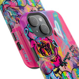 Graffiti Hearts Magnetic Impact-Resistant Phone Case — Neon Floral Street Art Design