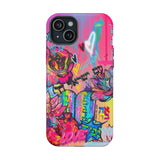 Graffiti Hearts Magnetic Impact-Resistant Phone Case — Neon Floral Street Art Design