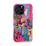 Graffiti Hearts Magnetic Impact-Resistant Phone Case — Neon Floral Street Art Design