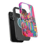 Graffiti Hearts Magnetic Impact-Resistant Phone Case — Neon Floral Street Art Design